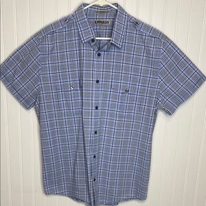 Express Men's Blue Plaid Short Sleeve Shirt size XL 17-17 1/2